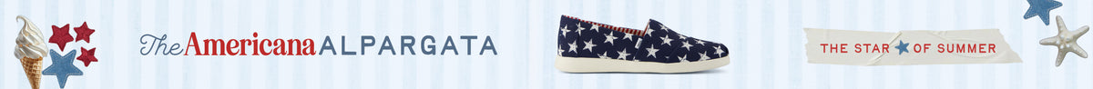 The Americana ALPARGATA: THE STAR OF SUMMER. Ice cream cone and stars graphic. Alpargata Plus in Navy Stars Canvas shown.