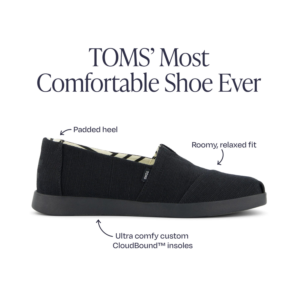 toms alpargata plus in black canvas features and benefits information