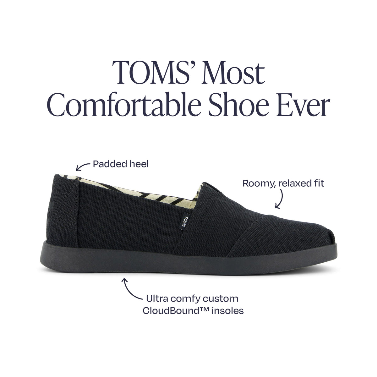 toms alpargata plus in black canvas features and benefits information