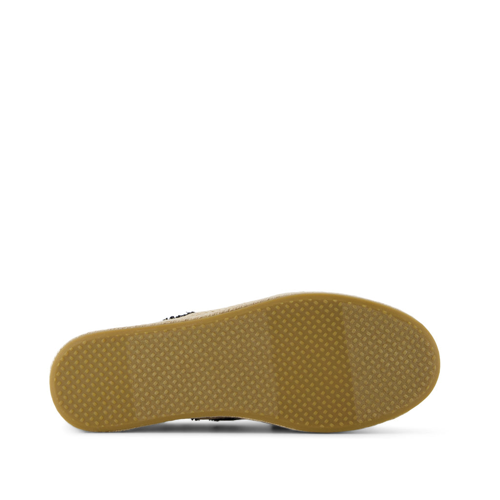 Carolina Lace-Up Espadrille - Black Beachside Woven Bottom Sole View