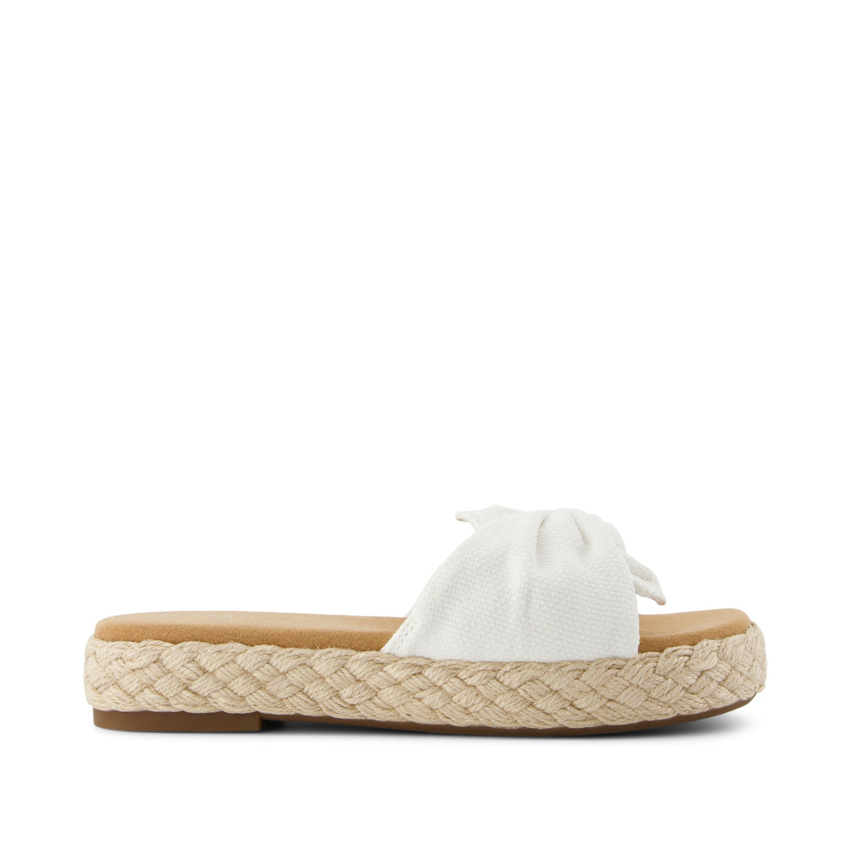 Abby Slide Flatform Espadrille Sandal - White Beachside Woven Side View