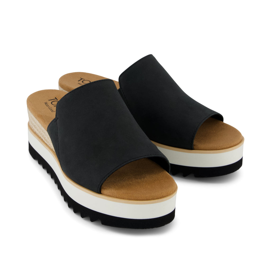 Diana Mule Wedge Sandal - Black Leather Front View