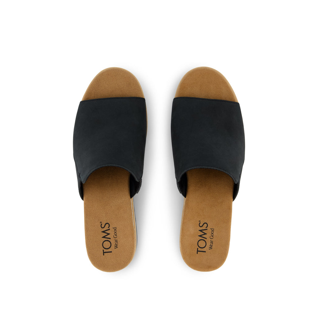 Diana Mule Wedge Sandal - Black Leather Top View