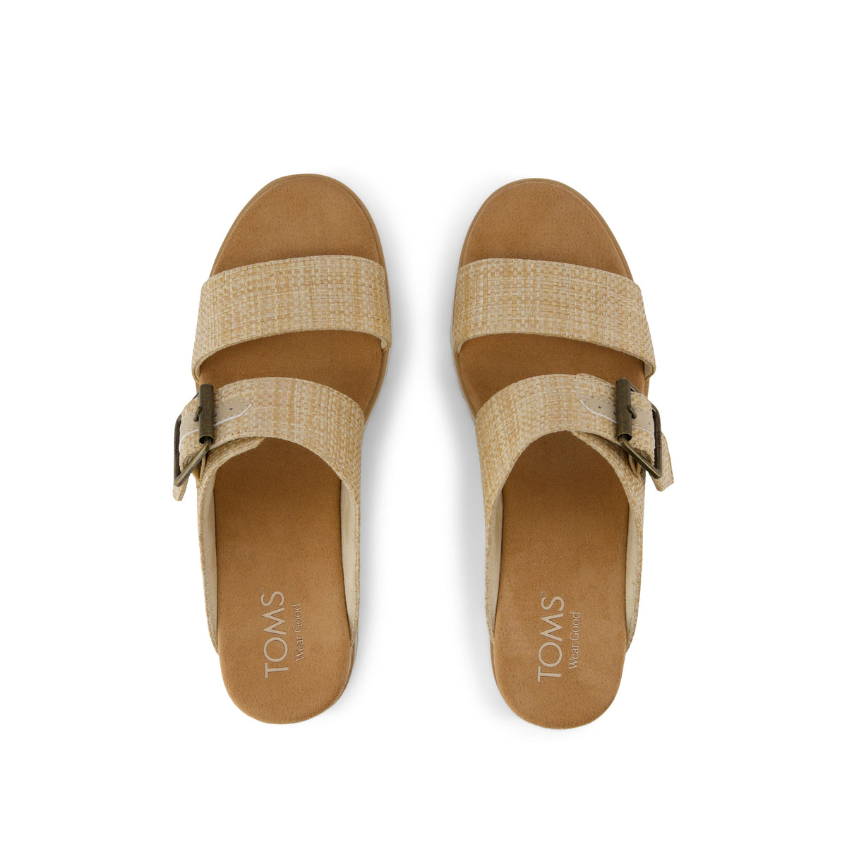 Diana Mule Buckle Wedge Sandal - Almond Raffia Top View
