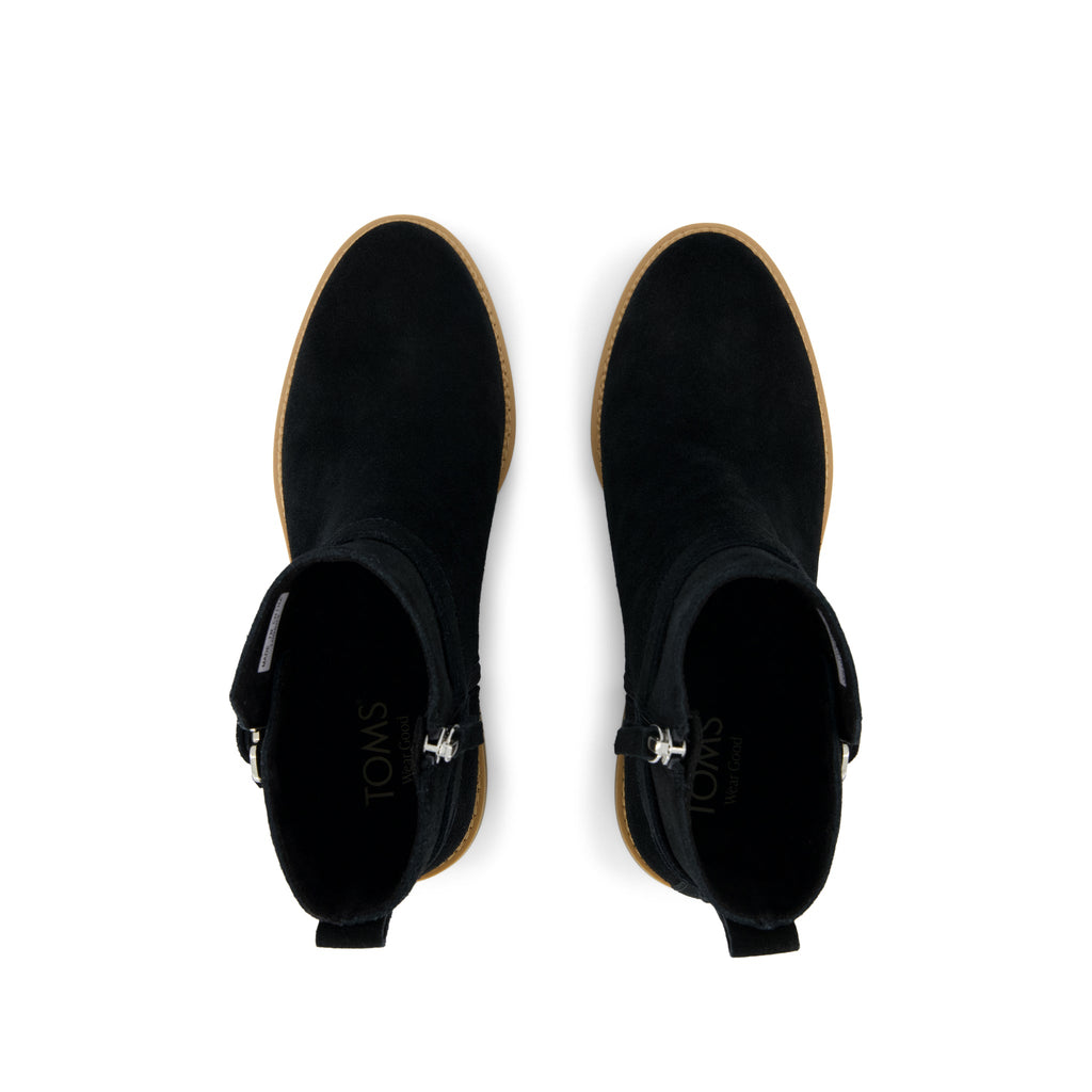Hailey Buckle Ankle Boot - Water Resistant Black Suede Top View