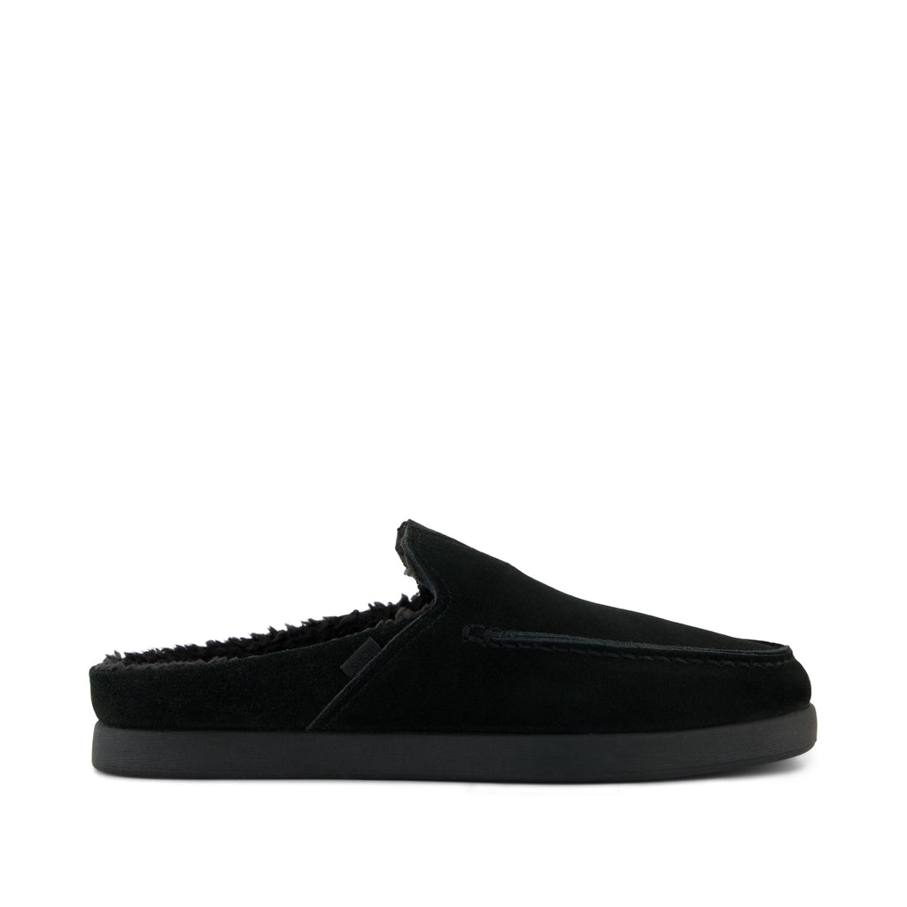 Alonso Mule - Black Suede w/ Faux Shearling Side View