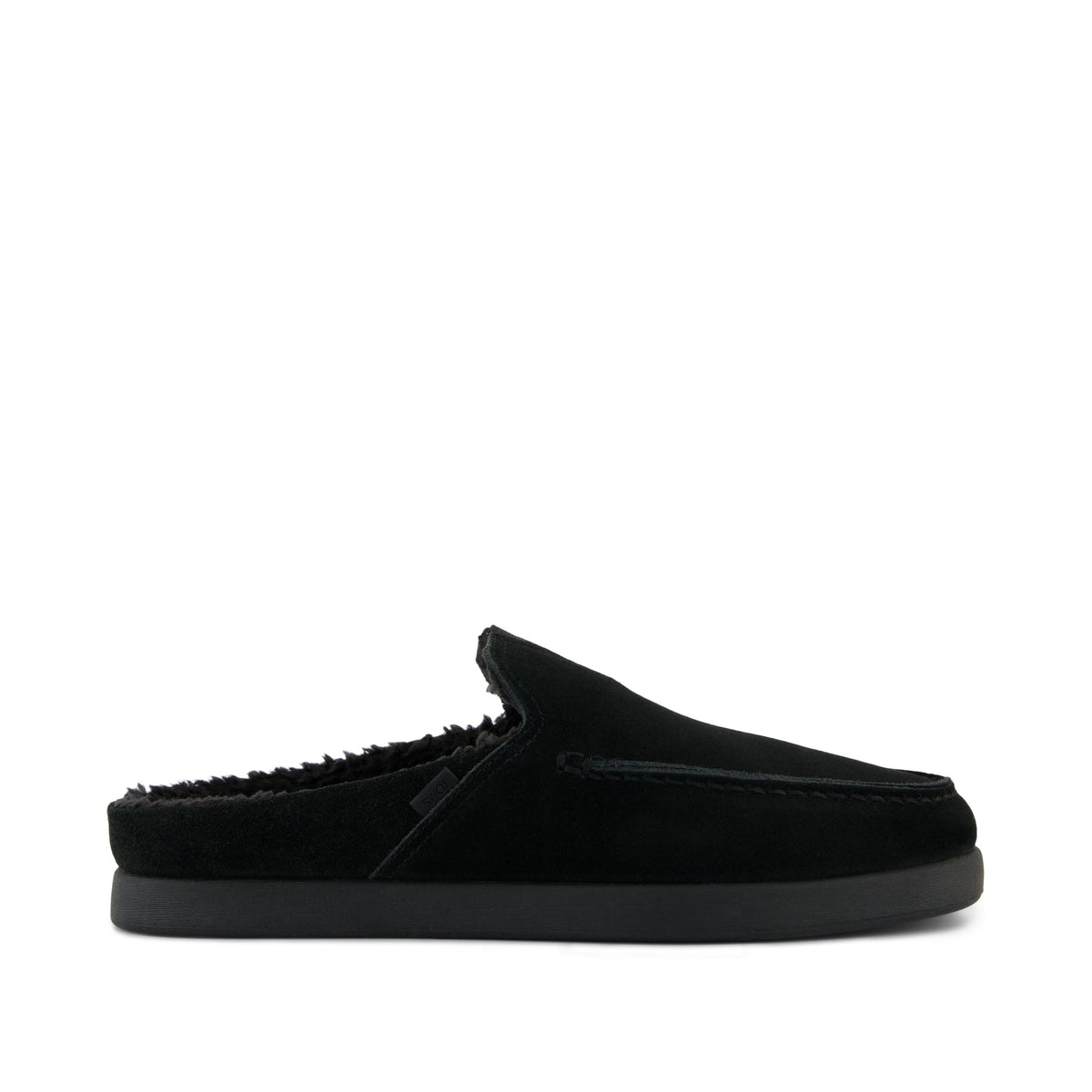 Alonso Mule - Black Suede w/ Faux Shearling Side View