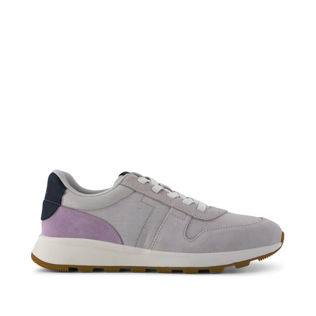 TRVL LITE Retro Runner Sneaker - Water Repellent Lunar Grey Suede Side View