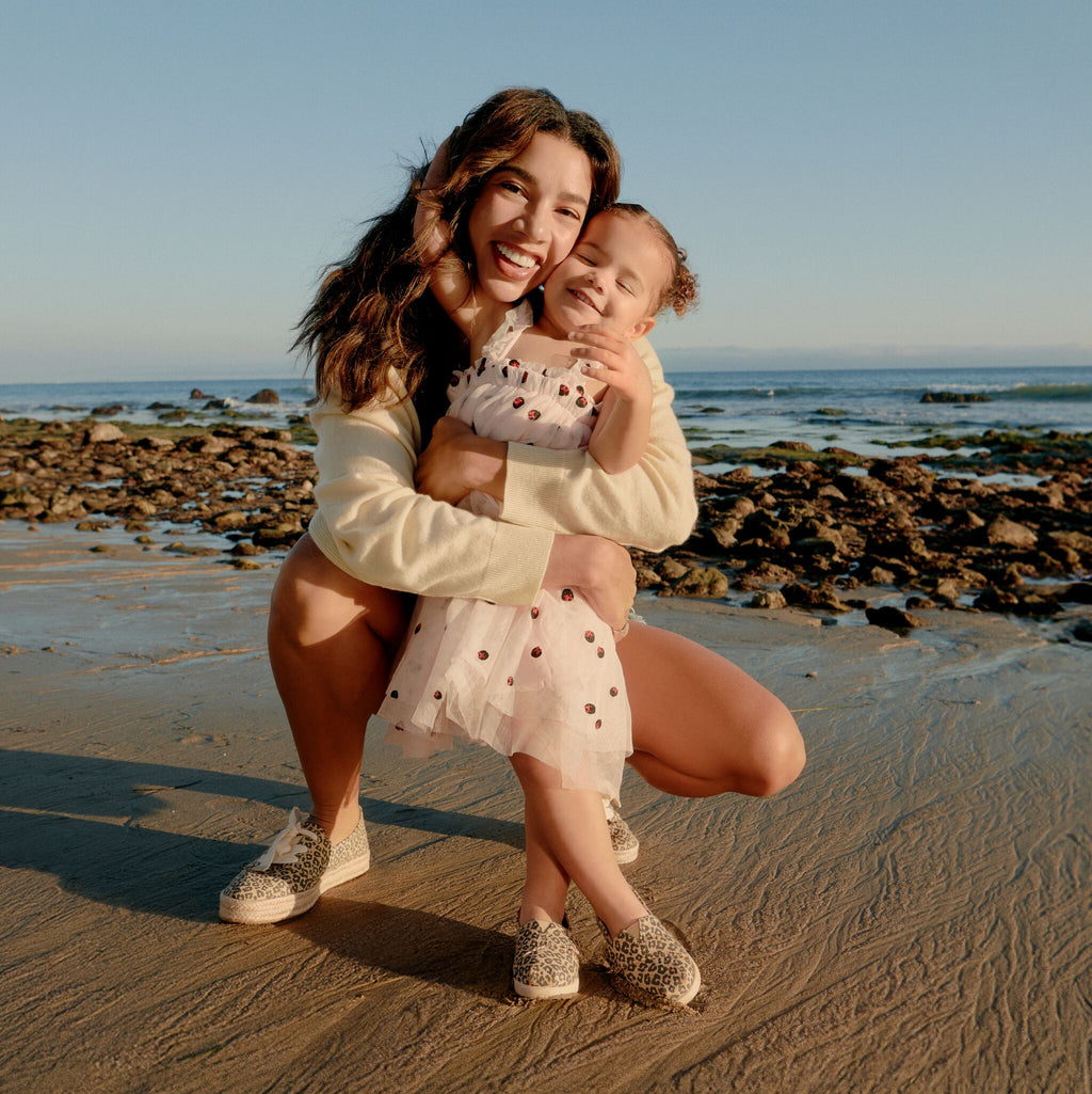 Hannah Bronfman and daughter wearing the toddler leopard Alpargata