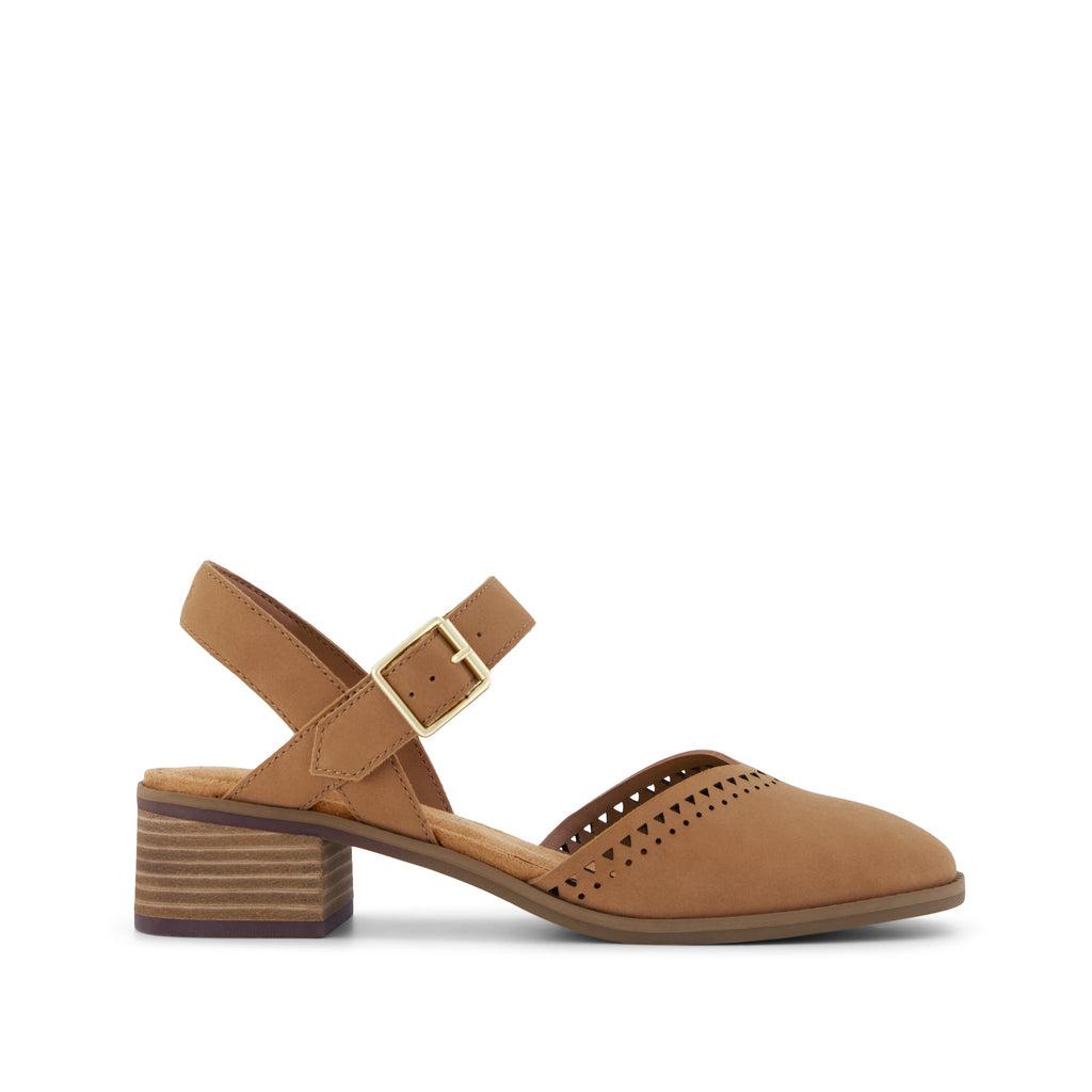 Jaclyn Heel - Brown Perforated Leather Side View