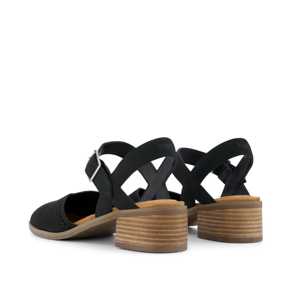 Jaclyn Heel - Black Perforated Leather Back View