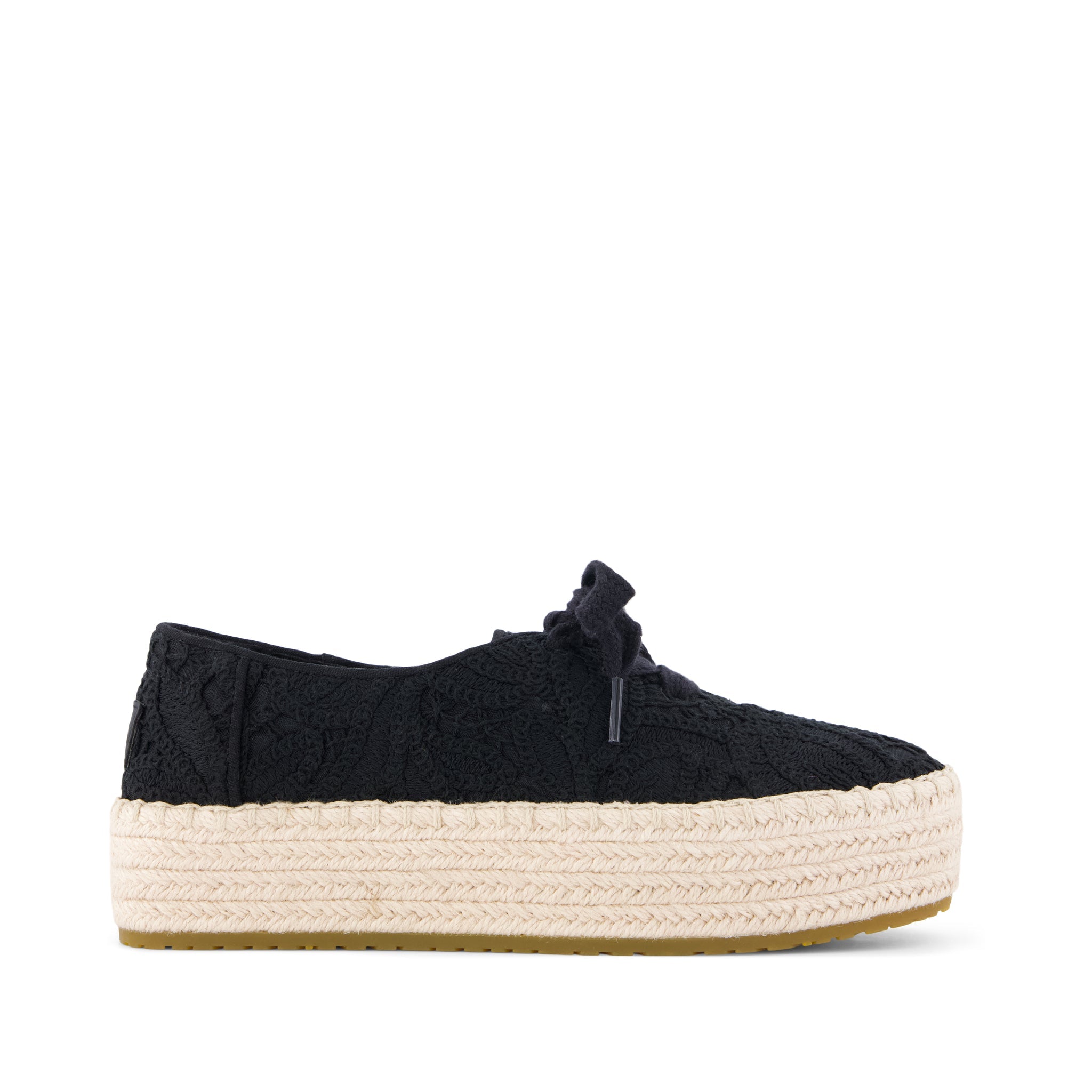 Valencia Lace-Up Platform Espadrille - Black Floral Crochet Side View