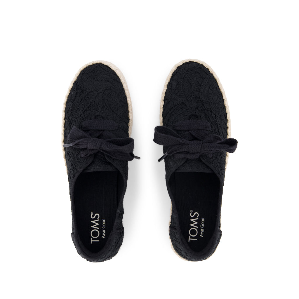 Valencia Lace-Up Platform Espadrille - Black Floral Crochet Top View