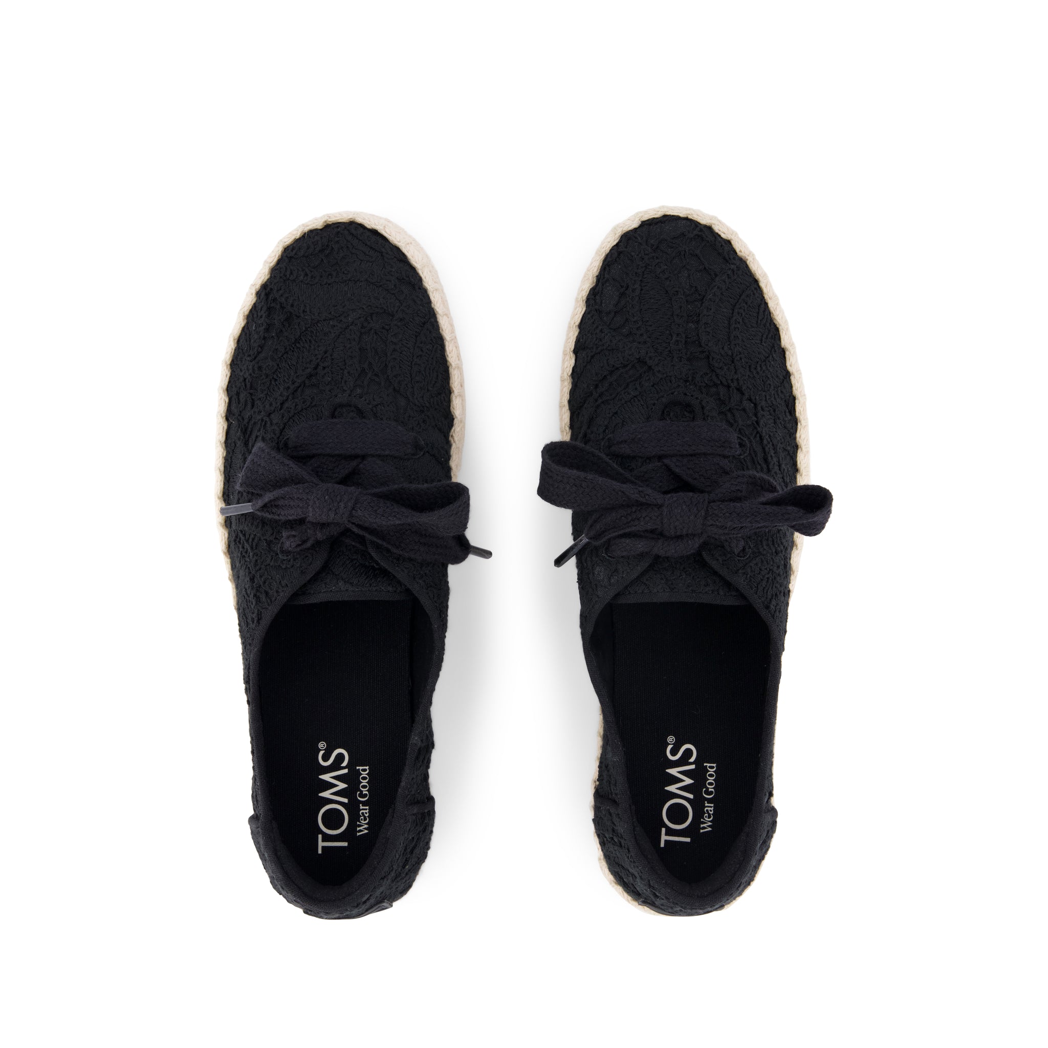 Valencia Lace-Up Platform Espadrille - Black Floral Crochet Top View