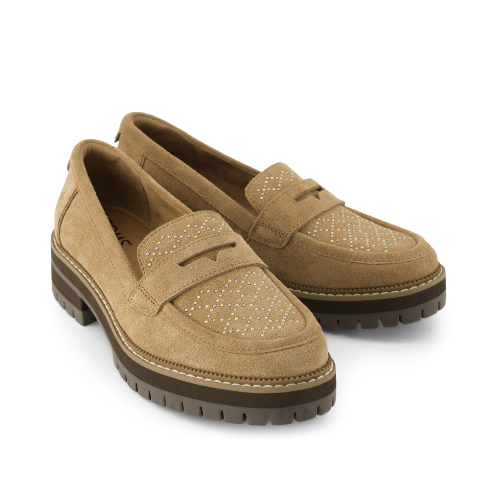 Cara Loafer - Toffee Suede w/ Studs Front View