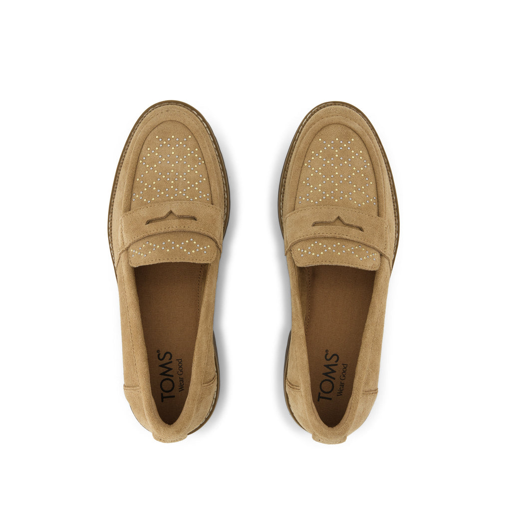 Cara Loafer - Toffee Suede w/ Studs Top View