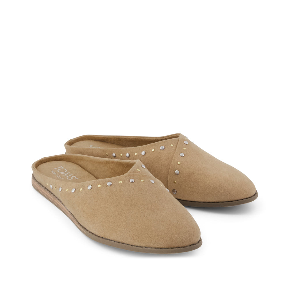 Amelia Mule - Taupe Microsuede w/ Studs Front View