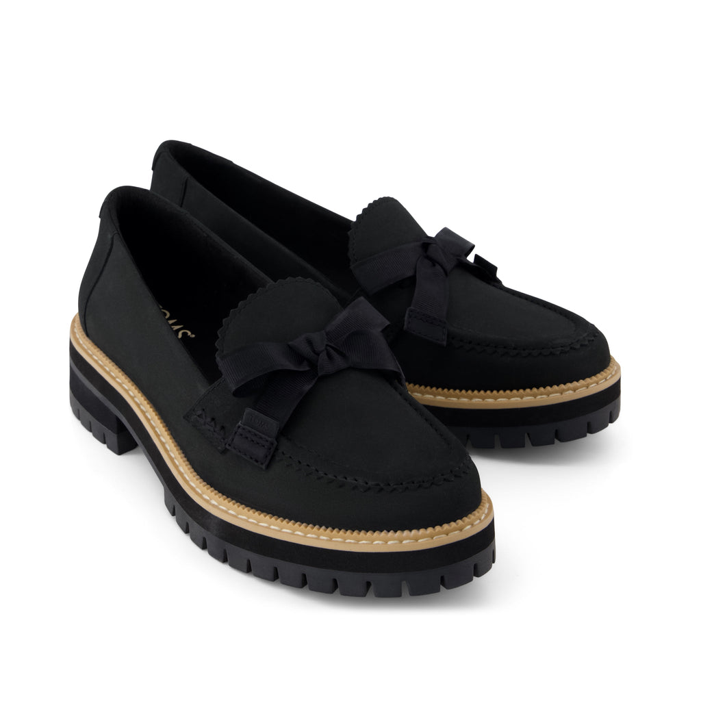 Cara Bow Loafer - Black Leather Front View