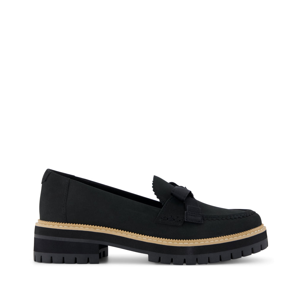 Cara Bow Loafer - Black Leather Side View