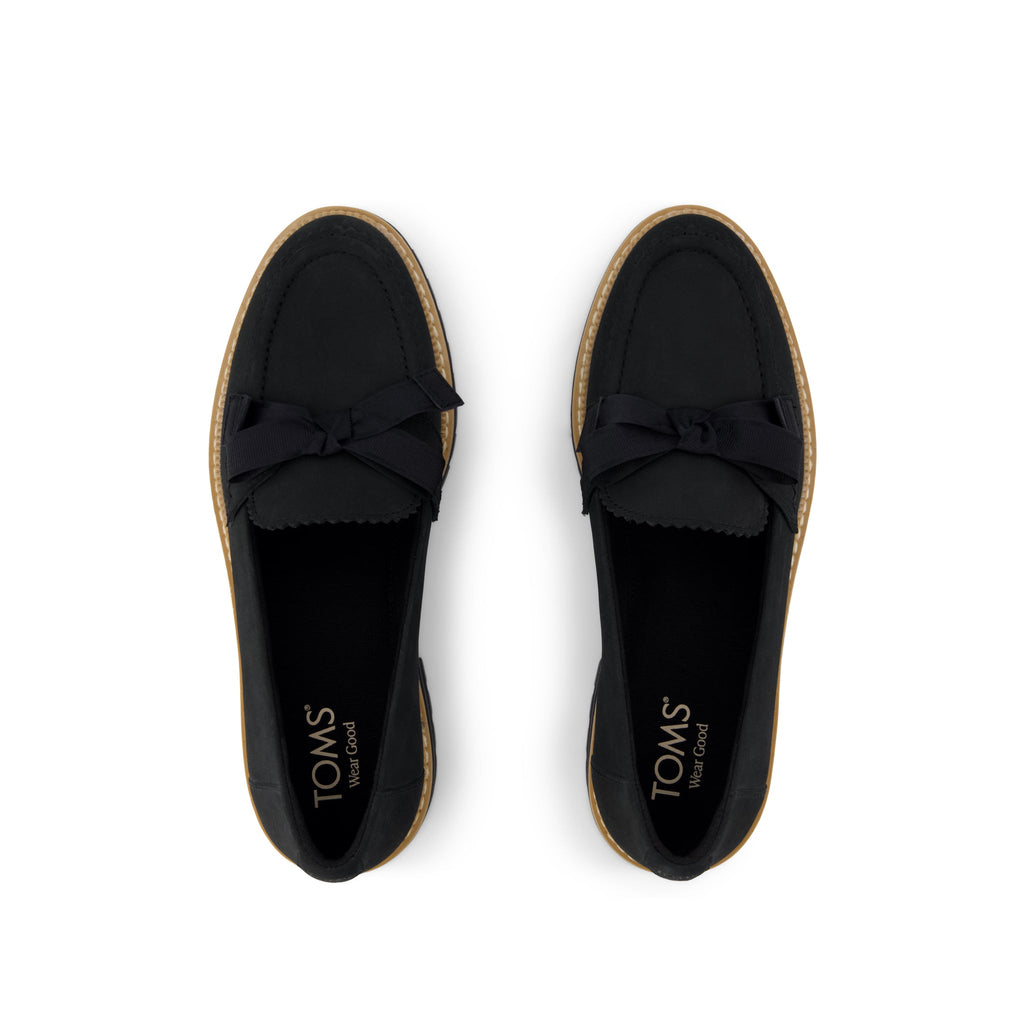 Cara Bow Loafer - Black Leather Top View