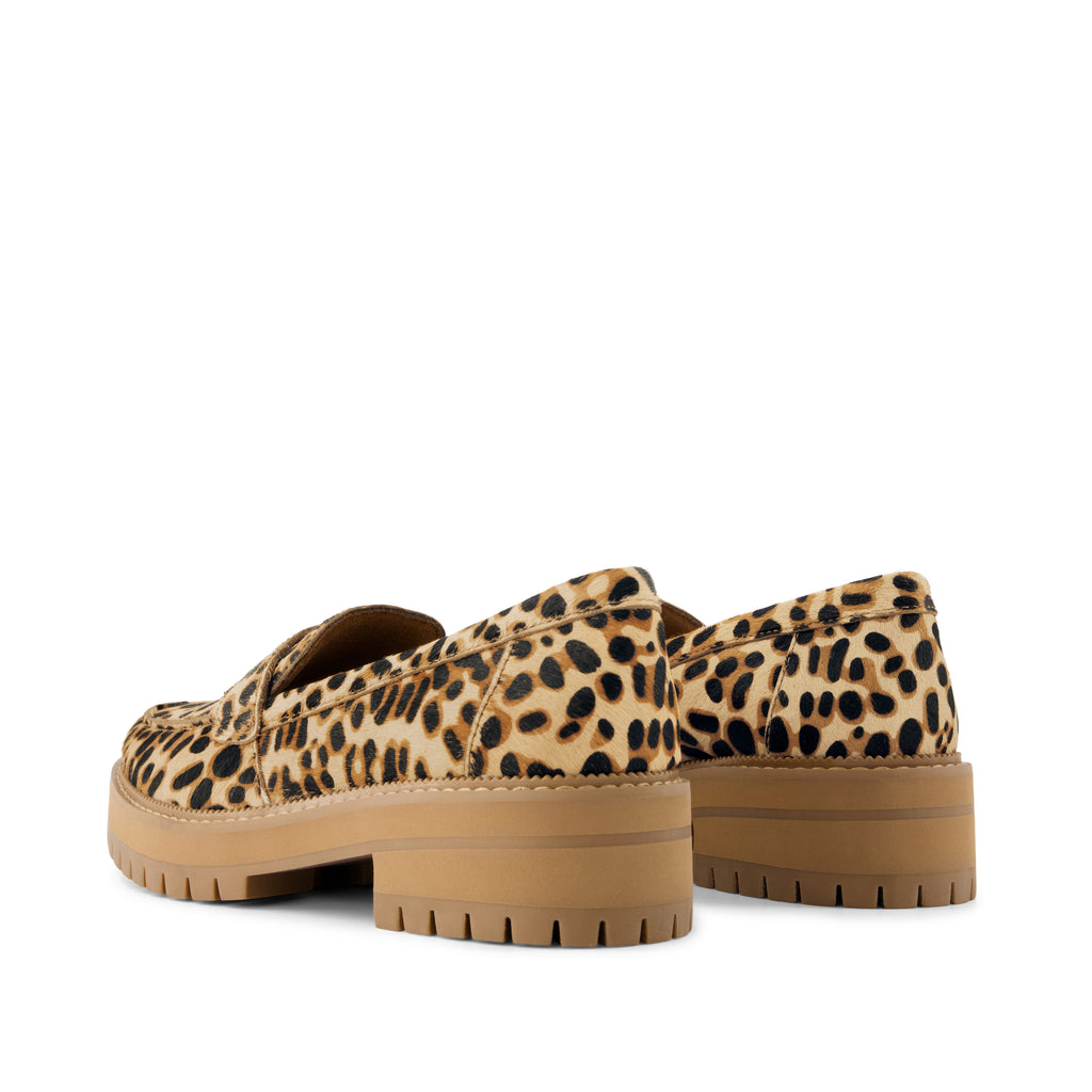 Cara Loafer - Brown Sugar Leopard Print Hair Leather Back View