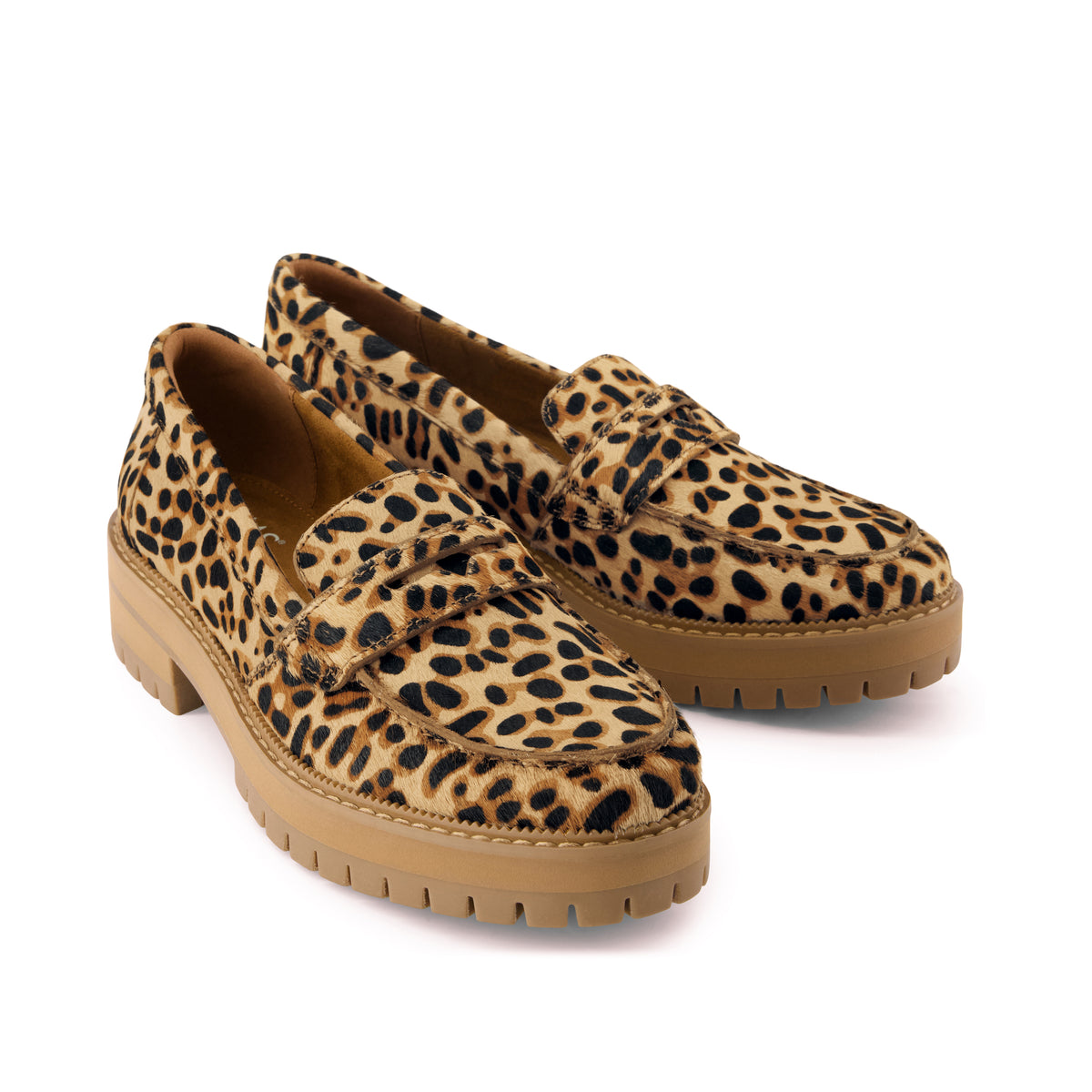 Cara Loafer - Brown Sugar Leopard Print Hair Leather Front View