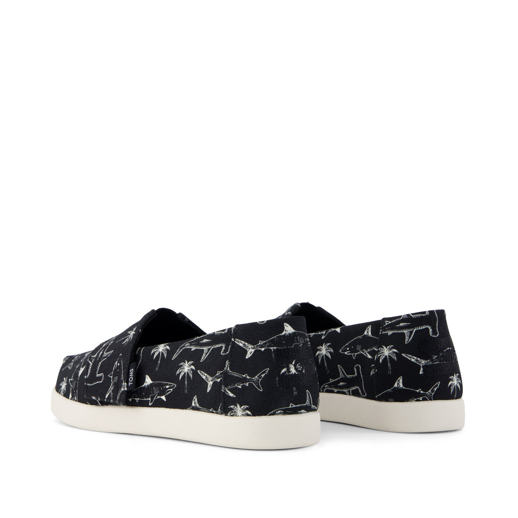 Alpargata Classic Kids Shoe - Black Shark Print Back View