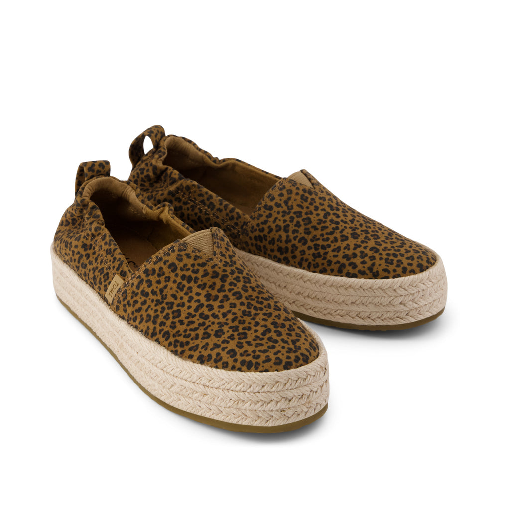 Valencia Platform Kids Espadrille - Toffee Leopard Print Front View