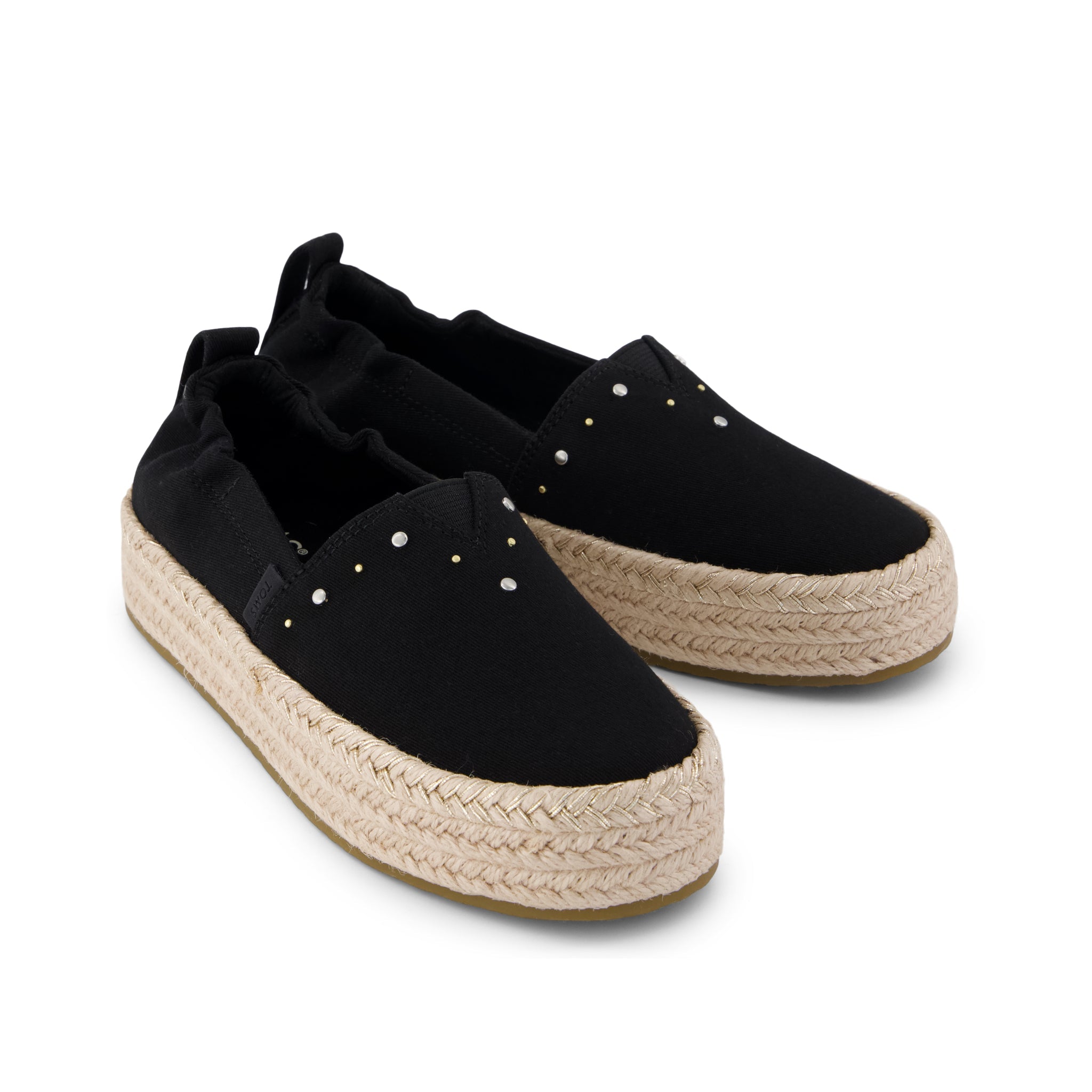 Valencia Platform Kids Espadrille - Black Brushed Twill Front View