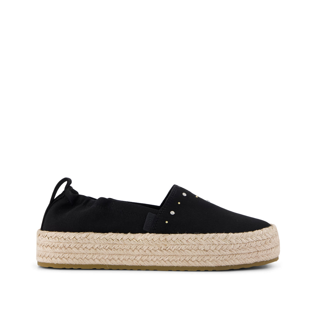 Valencia Platform Kids Espadrille - Black Brushed Twill Side View