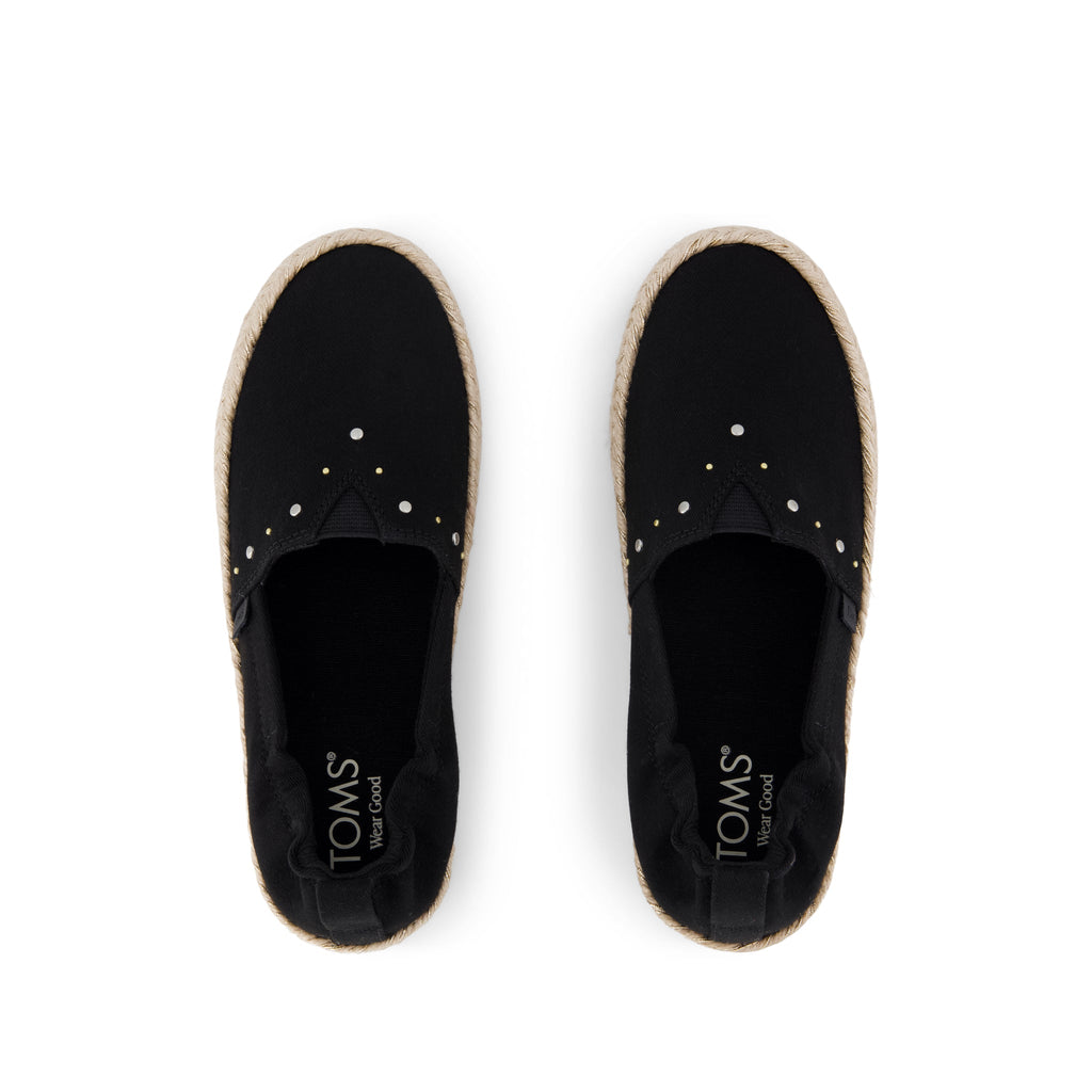 Valencia Platform Kids Espadrille - Black Brushed Twill Top View