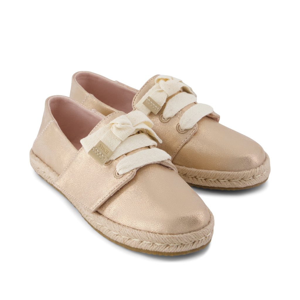 Carolina Lace-Up Kids Espadrille - Seashell Metallic Faux Leather Front View