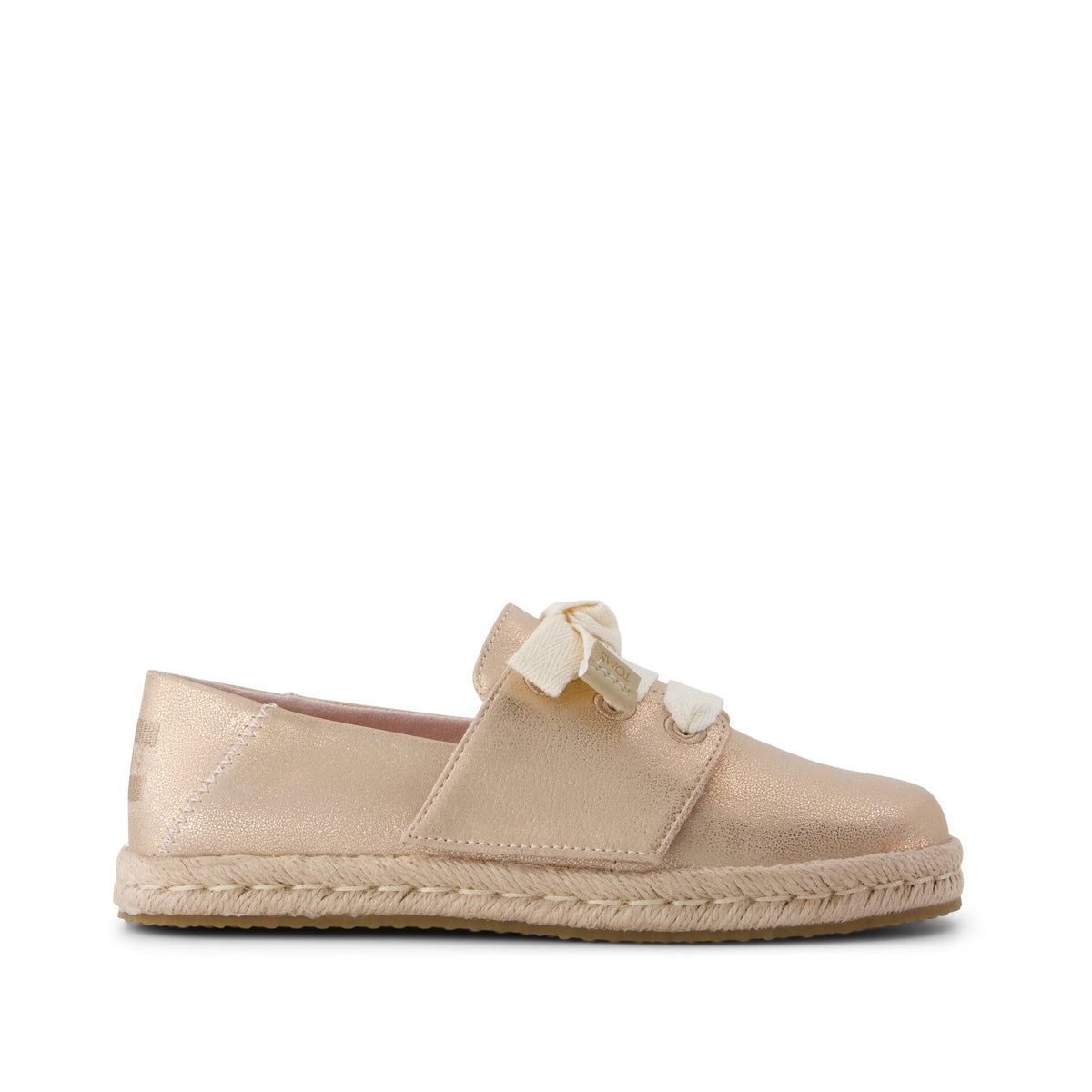 Carolina Lace-Up Kids Espadrille - Seashell Metallic Faux Leather Side View