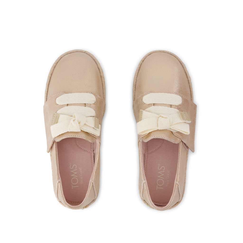 Carolina Lace-Up Kids Espadrille - Seashell Metallic Faux Leather Top View