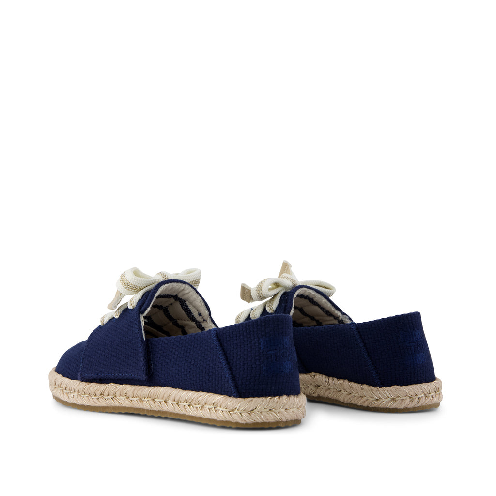 Carolina Lace-Up Kids Espadrille - Navy Beachside Woven Back View