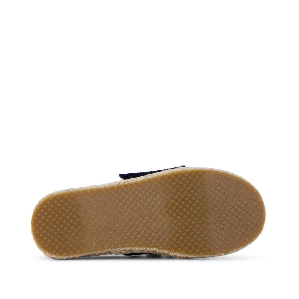 Carolina Lace-Up Kids Espadrille - Navy Beachside Woven Bottom Sole View
