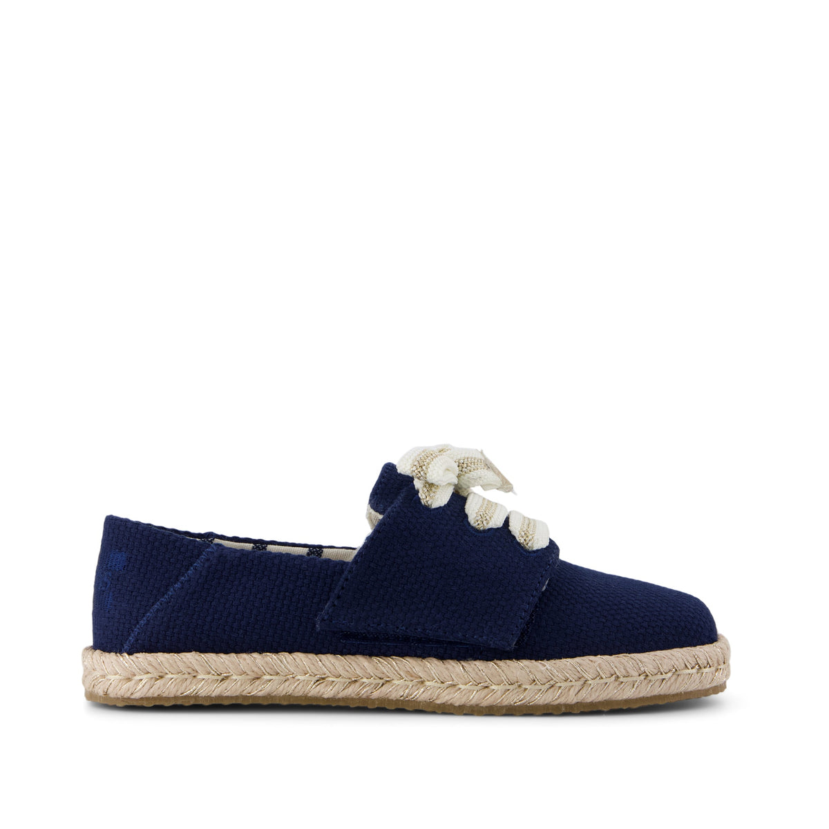 Carolina Lace-Up Kids Espadrille - Navy Beachside Woven Side View