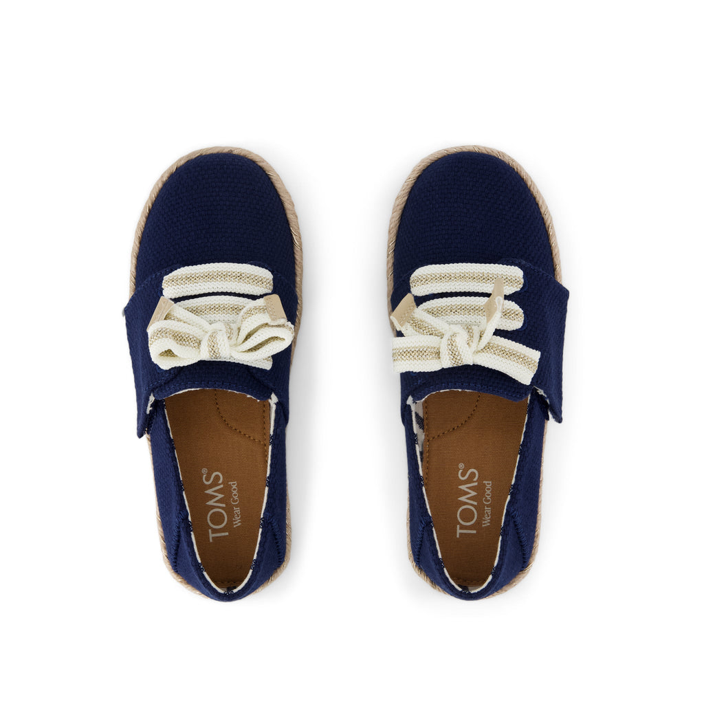 Carolina Lace-Up Kids Espadrille - Navy Beachside Woven Top View