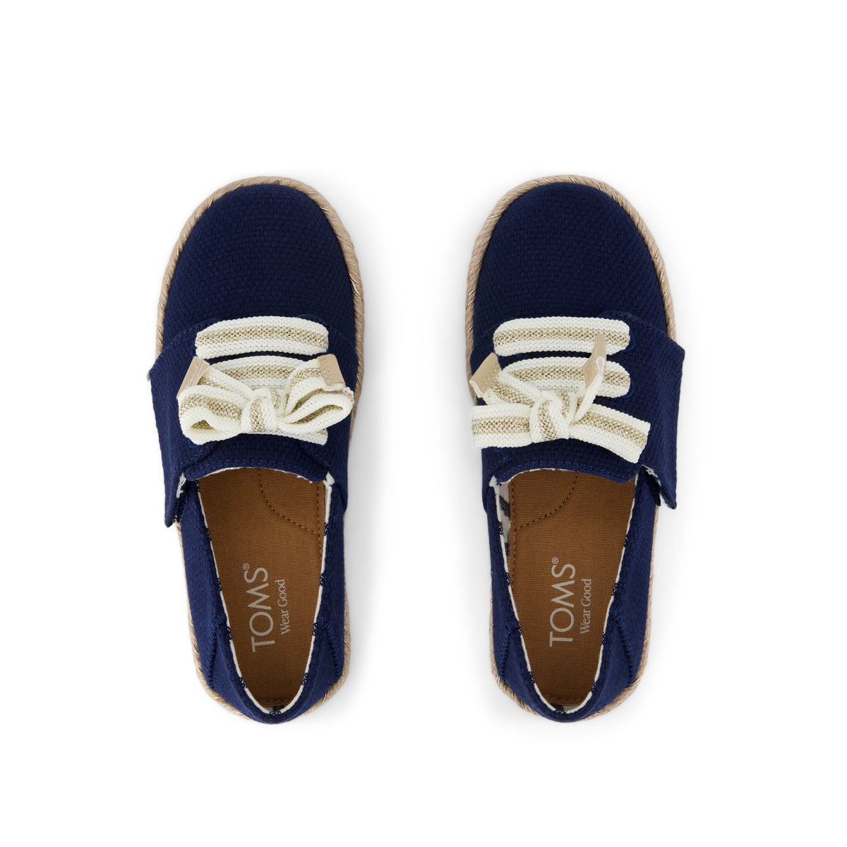 Carolina Lace-Up Kids Espadrille - Navy Beachside Woven Top View