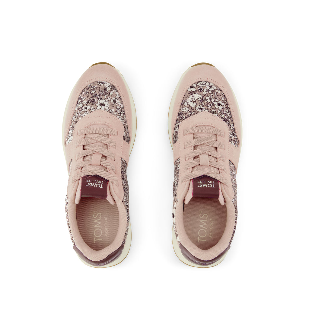 TRVL LITE Retro Runner Sneaker - Water Repellent Seashell Floral Print Top View