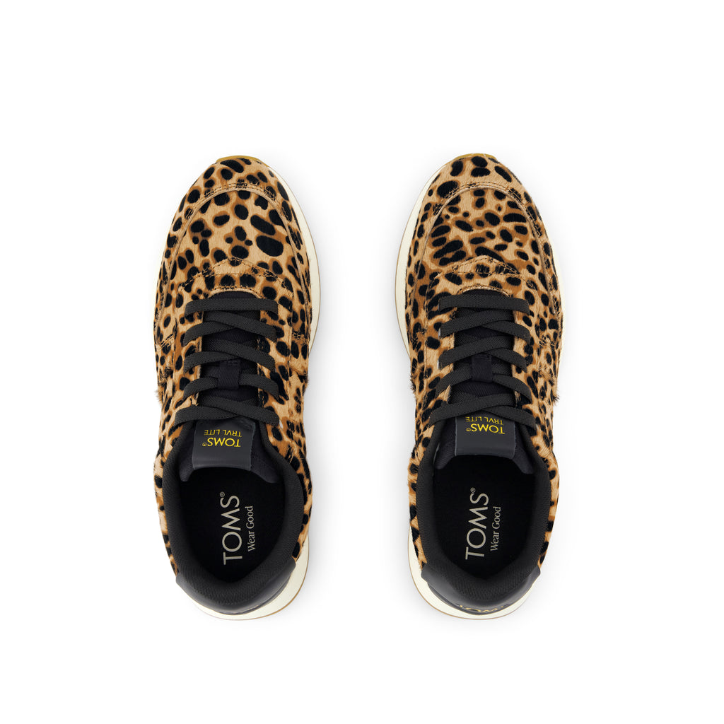 TRVL LITE Retro Runner Sneaker - Brown Sugar Leopard Print Hair Leather Top View
