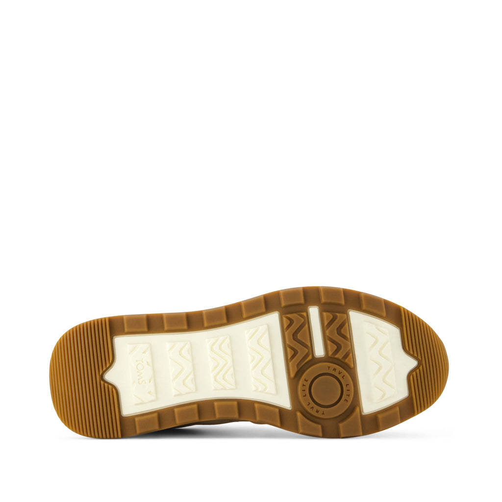 TRVL LITE Retro Runner Sneaker - Water Repellent Taupe Vintage Twill w/ Studs Bottom Sole View