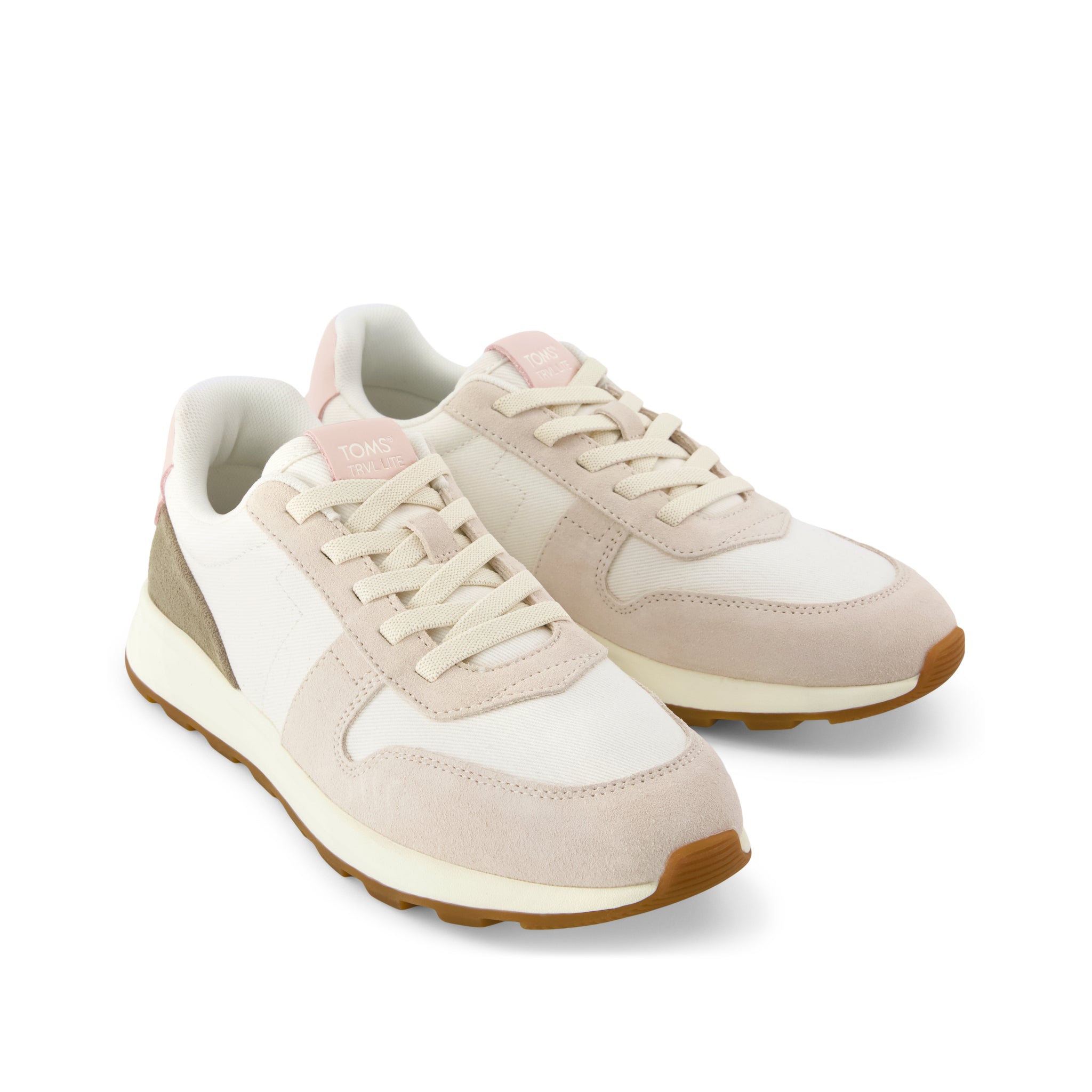 TRVL LITE Retro Runner Sneaker - Water Repellent Cream Vintage Twill Front View