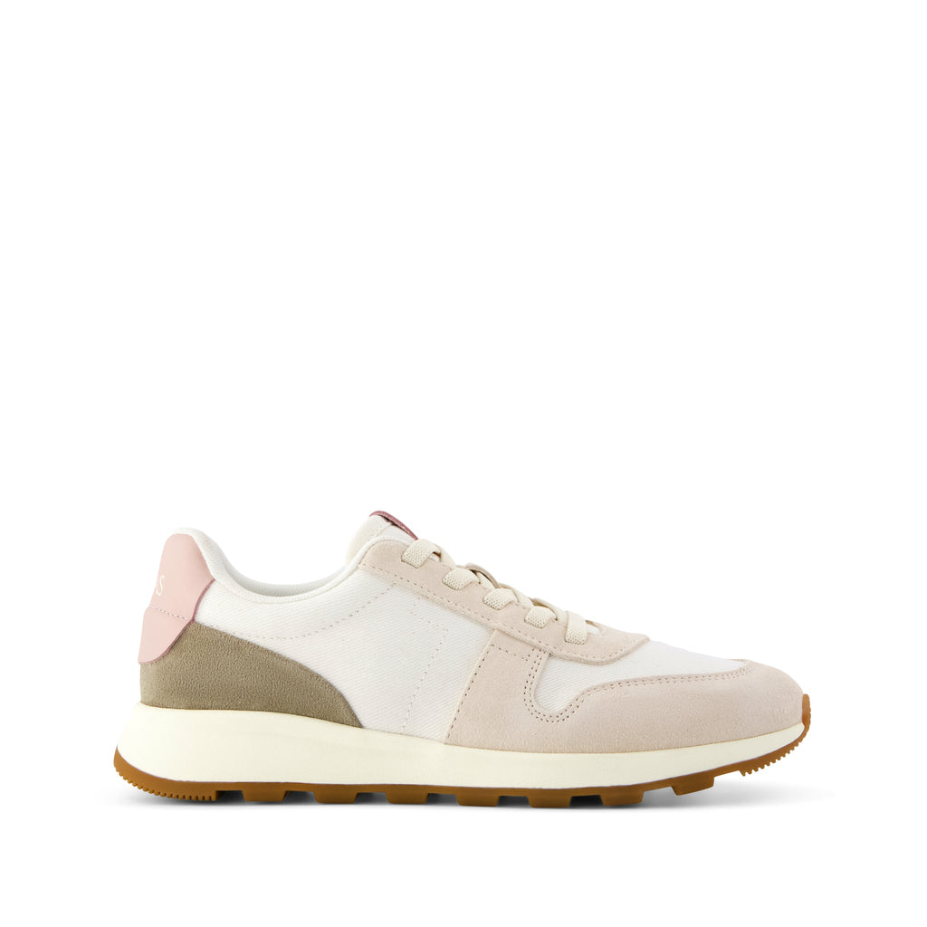 TRVL LITE Retro Runner Sneaker - Water Repellent Cream Vintage Twill Side View