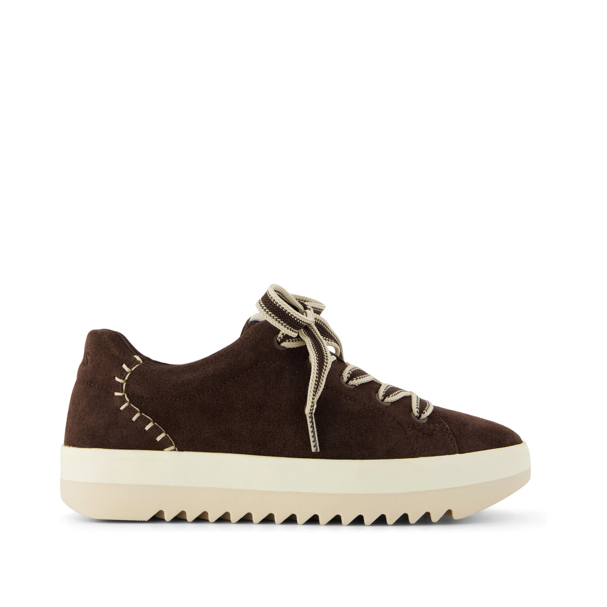 Rea Lace-Up Platform Sneaker - Chocolate Brown Suede Side View