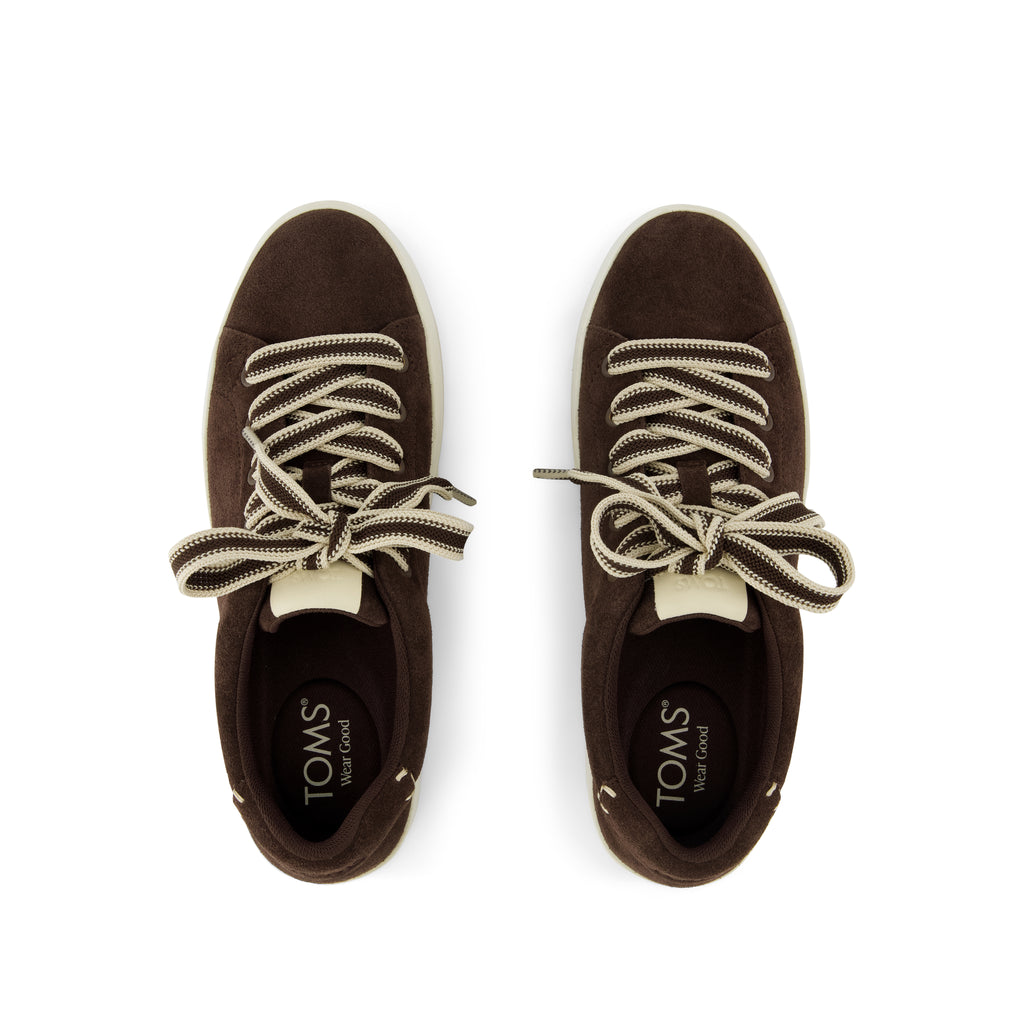 Rea Lace-Up Platform Sneaker - Chocolate Brown Suede Top View