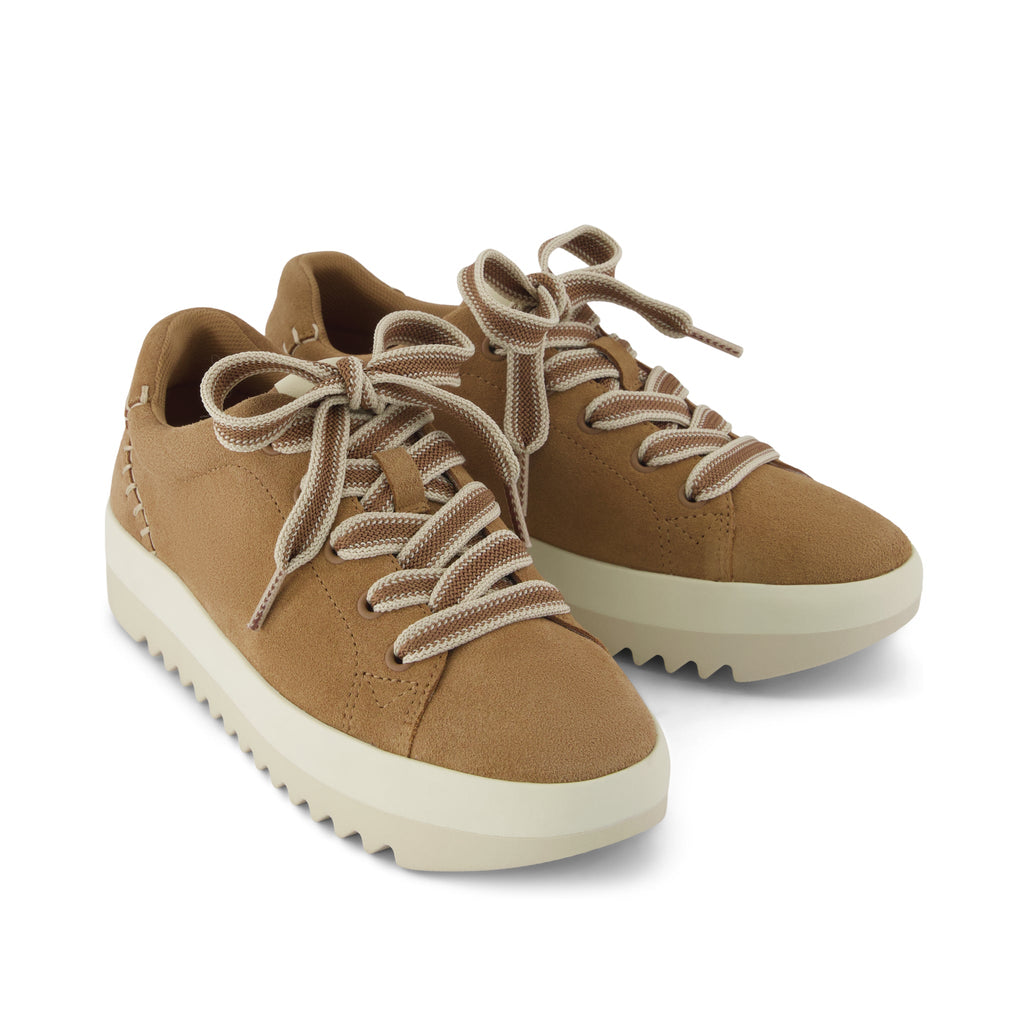 Rea Lace-Up Platform Sneaker - Toffee Suede Front View