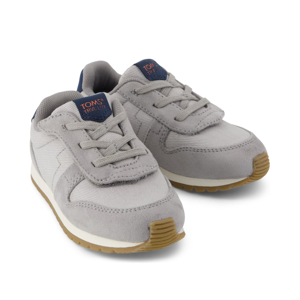 TRVL LITE Retro Runner Toddler Sneaker - Water Repellent Grey Vintage Twill Front View