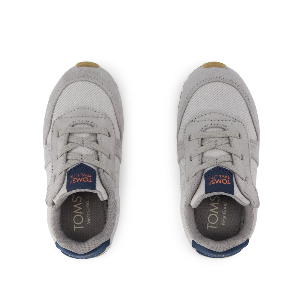 TRVL LITE Retro Runner Toddler Sneaker - Water Repellent Grey Vintage Twill Top View