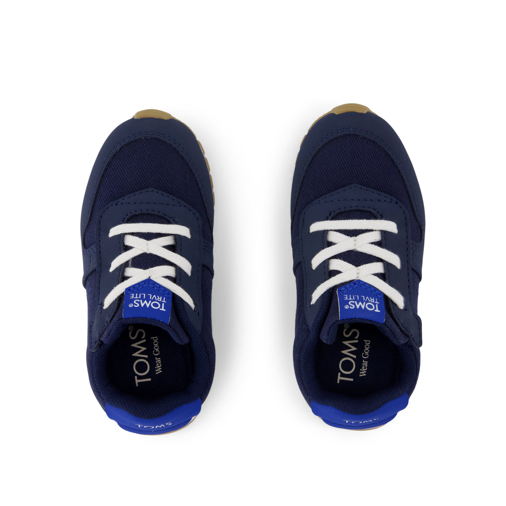 TRVL LITE Retro Runner Toddler Sneaker - Water Repellent Multi Navy Vintage Twill Top View